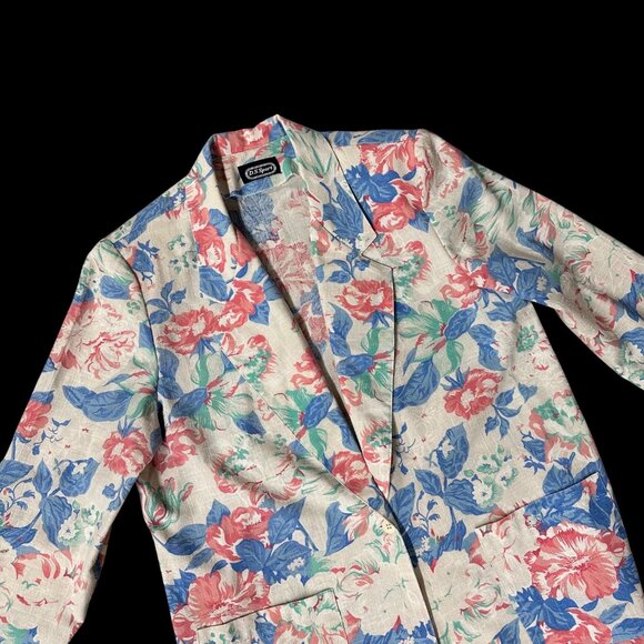 D.S. Sport Jackets & Blazers - Vintage Floral Blazer 1980s Womens Jacket Pink Blue Shoulder Pads USA Size 18